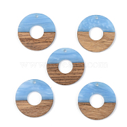 Opaque Resin & Walnut Wood Pendants, Flat Round, Cornflower Blue, 28x3mm, Hole: 2mm(RESI-S389-013A-C01)