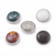 Mixed Gemstone Brooch, with Alloy Findings, Flat Round, Antique Silver, 35x13mm(JEWB-BR00056)