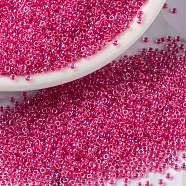 MIYUKI Round Rocailles Beads, Japanese Seed Beads, (RR208) Carnation Pink Lined Crystal, 15/0, 1.5mm, Hole: 0.7mm, about 27777pcs/50g(SEED-X0056-RR0208)