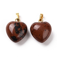 Natural Mahogany Obsidian Pendants, with Golden Tone Brass Findings, Heart Charm, 18x15~15.5x6~8mm, Hole: 6x3mm(G-I311-A24-G)