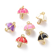 Real 18K Gold Plated Brass Charms, with Enamel & Jump Rings, Long-Lasting Plated, Umbrella, Mixed Color, 15x13mm, Jump Ring: 5x1mm, 3mm Inner Diameter(KK-L188-24G)