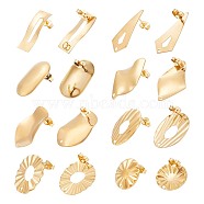 US 8 Style 304 Stainless Steel Stud Earring Findings, with Vertical Loops & Ear Nuts/Earring Backs, Oval & Flat Round & Rectangle & Cone, Golden, 17~28x8~18mm, Hole: 1.2~4mm, Pin: 0.7mm, 2Pcs/style, 16Pcs/box(STAS-MA0001-04G)