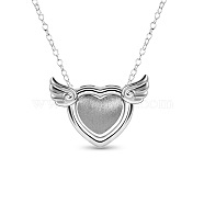 SHEGRACE Wiredrawing Heart with Wings Excellent Rhodium Plated 925 Sterling Silver Pendant Necklaces, Platinum, 15.7 inch(JN232A)