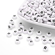 Acrylic Beads, with Horizontal Hole, Letter, Flat Round, Letter.R, 7x4mm, Hole: 1mm, about 146pcs/20g(Y-PL37C9070-R)