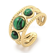 Ion Plating(IP) 304 Stainless Steel Synthetic Malachite Cuff Rings, Round Open Rings for Women Men, Real 18K Gold Plated, 10mm, Inner Diameter: Adjustable(G-Z056-06G-03)