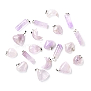 Natural Amethyst Pendants, with Platinum Plated Brass Finding, Mixed Shape, 21.5~34.5x10~26.5x10~11mm, Hole: 8x5mm(G-P461-03)