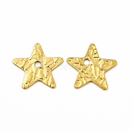 Ion Plating(IP) 304 Stainless Steel Charms, Textured, Star Charm, Real 18K Gold Plated, 11.5x12x0.6mm, Hole: 1.4mm(STAS-F290-20G)