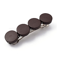 Candy Color Hair Barrettes, with Painted Natural Wood Beads and Iron French Hair Clip Findings, Flat Round, Platinum, Coconut Brown, 61x15x13mm(OHAR-JH00023-01)