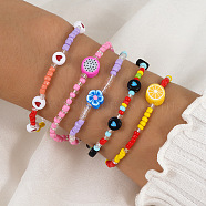 Candy-colored Heart Fruit Clay Beads Elastic Bracelet Set for Women and Kids (5 Pieces)(ST1552540)