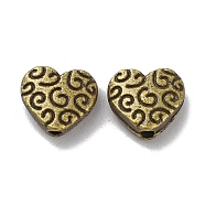 Tibetan Style Alloy Beads, Cadmium Free & Lead Free, Heart, Antique Bronze, 8.5x9x6.5mm, Hole: 1.5mm, about 1111pcs/1000g(FIND-A035-11AB)