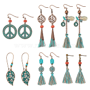 FIBLOOM 6 Pair 6 Style Bohemian Vintage Tassel Earrings Set, Leaf & Tree & Peace Sign Dangle Earrings with Natural Shell for Women, Mixed Color, 10mm, 1 Pair/style(EJEW-AN0003-71)