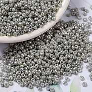 MIYUKI Round Rocailles Beads, Japanese Seed Beads, (RR1866) Opaque Gray Luster, 8/0, 3mm, Hole: 1mm, about 422~455pcs/bottle, 10g/bottle(SEED-JP0009-RR1866)