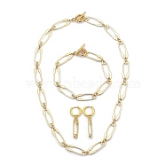 Safety Pin Chain Jewelry Sets, Alloy Bracelets & Hoop Earrings & Necklaces, with 304 Stainless Steel Toggle Clasps and Brass Earring Findings, Light Gold, 17.72 inch(45cm), 8-1/4 inch(20.9cm), 3.9cm , Pin: 0.8mm(SJEW-JS01115)