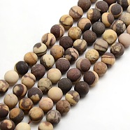 Frosted Natural Zebra Jasper Round Bead Strands, 6mm, Hole: 1mm, about 63~65pcs/strand, 14.9~15.6 inch(G-M064-6mm-03)