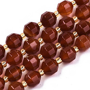 Natural Agate Beads Strands, Faceted, with Seed Beads, Dyed, Round, FireBrick, 8x7.5mm, Hole: 1.2mm, Beads: 3.5x2mm, about 34pcs/strand, 15.35 inch(39cm)(G-T131-82A-07)
