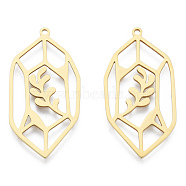 201 Stainless Steel Pendants, Leaf Charm, Real 18K Gold Plated, 37x19x1mm, Hole: 1.5mm(STAS-N090-LA970-2)
