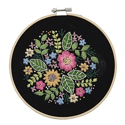 Embroidery Kit, DIY Cross Stitch Kit, with Embroidery Hoops, Needle & Cloth with Floral and Leaf Pattern, Colored Thread, Instruction, Floral Pattern, 21.4x21x0.03cm, 1color/line, 10color(DIY-M026-03)