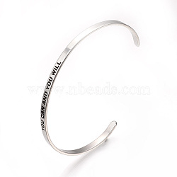 201 Stainless Steel Cuff Bangles, Stainless Steel Color, 2-1/2 inch(6.4cm)~2-3/4 inch(7cm)(BJEW-Q685-08)