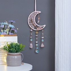 Natural Rose Quartz Wind Chime,  with Glass Beads, 360mm(PW-WG06E36-04)