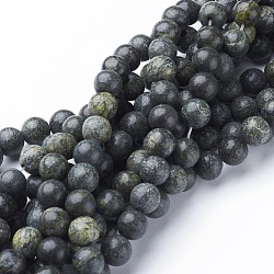 Gemstone Beads Strands, Natural Serpentine/Green Lace Stone, Round, Dark Green, about 8mm in diameter, hole: 1mm, about 51pcs/strands, 15~16 inch(X-GSR146-1)