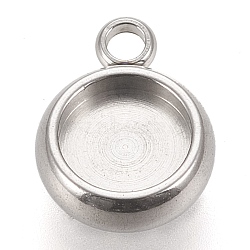 304 Stainless Steel Pendant Cabochon Settings, Lace Edge Bezel Cups, Flat Round, Stainless Steel Color, Tray: 6mm, 11x8.5x3mm, Hole: 1.8mm(X-STAS-K202-03B-P)