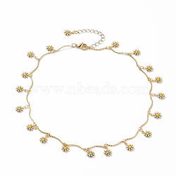 Brass Enamel Flower Pendant Necklaces, with Bar Links and 304 Stainless Steel Lobster Claw Clasps, Yellow, Real 18K Gold Plated, 15-3/8 inch(39cm)(NJEW-JN03227)