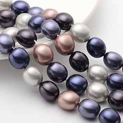 Polished Oval Shell Pearl Bead Strands, Mixed Color, 15x13x12mm, Hole: 1mm, about 13~14pcs/strand, 7.8 inch(20cm)(BSHE-F013-09)