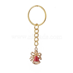 Christmas Bell Alloy Enamel Pendant Keychains, with Iron Split Key Rings, Red, 7cm(KEYC-JKC00455)