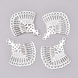 Iron Chandelier Components, Filigree, Fan, Silver, 28.5x25.5x0.5mm, Hole: 1mm(X-IFIN-G087-09S)