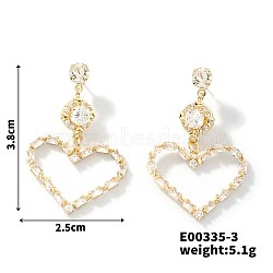 Elegant Copper Heart-shaped Zircon Stud Earrings, Minimalist Luxury Jewelry Accessories, Golden, 38x25mm(NG8185-3)