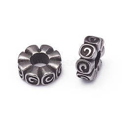 304 Stainless Steel European Beads, Large Hole Beads, Flower, Antique Silver, 13.5x5.5mm, Hole: 5.5mm(STAS-G220-26AS)