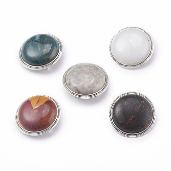Mixed Gemstone Brooch, with Alloy Findings, Flat Round, Antique Silver, 35x13mm