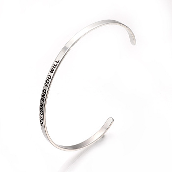 201 Stainless Steel Cuff Bangles, Stainless Steel Color, 2-1/2 inch(6.4cm)~2-3/4 inch(7cm)