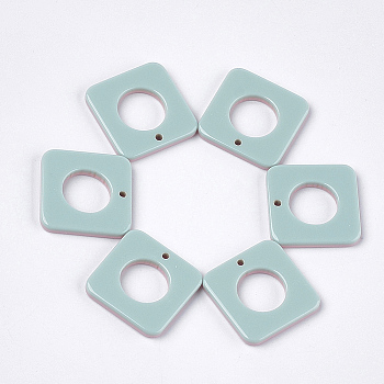 Resin Pendants, Two Tone, Square, Pale Turquoise, 24.5x24.5x3mm, Hole: 1.6mm