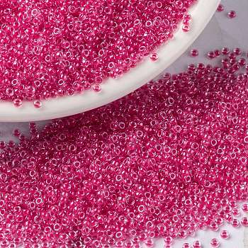 MIYUKI Round Rocailles Beads, Japanese Seed Beads, (RR208) Carnation Pink Lined Crystal, 15/0, 1.5mm, Hole: 0.7mm, about 27777pcs/50g