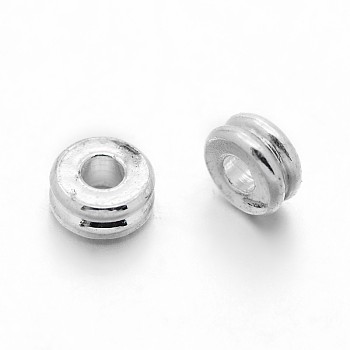 Brass Spacer Beads, Flat Round, Silver Color Plated, 4x1.8mm, Hole: 1.5mm