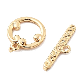 Brass Toggle Clasps, Ring, Real 18K Gold Plated, Ring: 18x13.5x1.5mm, Hole: 1.6mm; Bar: 21x5x1.5mm, Hole: 1.6mm