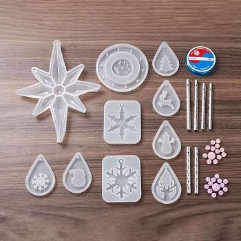 DIY Wind Chime Making Kit, Christmas Theme, Including Silicone Molds, Nylon Monofilament Fishing Line, Plastic Beads, Aluminium Tubes, Mixed Color, 10~235x0.2~178x0.2~11mm