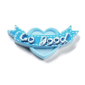 Opaque Resin & Plastic Cabochons, Heart with Word Go good, Light Sky Blue, 17x36x6mm