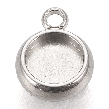 304 Stainless Steel Pendant Cabochon Settings, Lace Edge Bezel Cups, Flat Round, Stainless Steel Color, Tray: 6mm, 11x8.5x3mm, Hole: 1.8mm