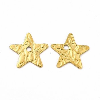 Ion Plating(IP) 304 Stainless Steel Charms, Textured, Star Charm, Real 18K Gold Plated, 11.5x12x0.6mm, Hole: 1.4mm