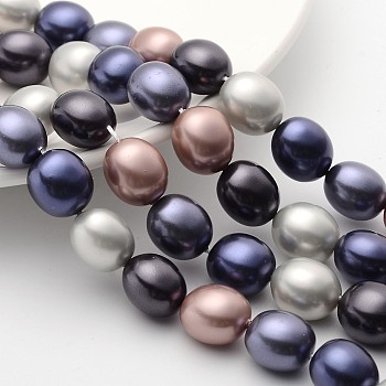Polished Oval Shell Pearl Bead Strands, Mixed Color, 15x13x12mm, Hole: 1mm, about 13~14pcs/strand, 7.8 inch(20cm)