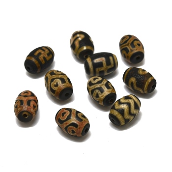 Tibetan Style dZi Beads, Natural Agate Beads, Dyed, Rice, Mixed Patterns, 13.5x10mm, Hole: 1.6mm