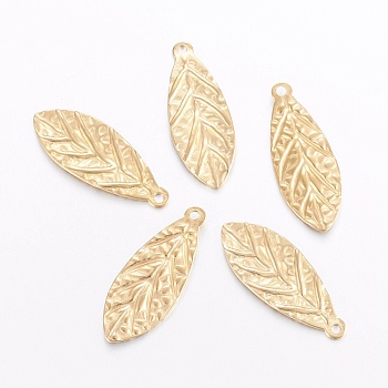 Vacuum Plating 304 Stainless Steel Pendants, Leaf, Golden, 30x12x1.5mm, Hole: 1.5mm