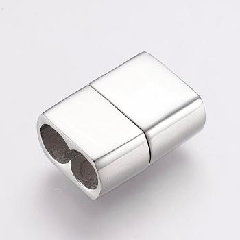 304 Stainless Steel Magnetic Clasps with Glue-in Ends, Rectangle, Stainless Steel Color, 19.5x15x9mm, Hole: 6x12mm