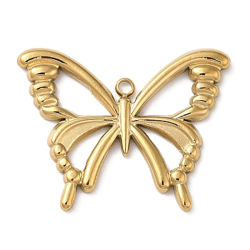 304 Stainless Steel Pendants, Butterfly Charm, Real 18K Gold Plated, 20x25.5x2mm, Hole: 1.5mm