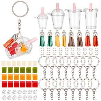 DIY Cup Charm Keychain Making Kit, Including Plastic & Tassel Pendants, Iron Split Key Rings, Plastic Imitation Fruit Slice, Acrylic Beads, Mixed Color, 130Pcs/set