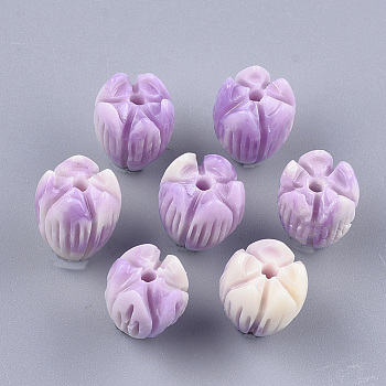 Synthetic Coral Beads, Dyed, Flower Bud, Medium Purple, 12x9mm, Hole: 1mm