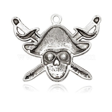 Pirate Style Skull Antique Silver Plated Alloy Enamel Rhinestone Pendants(ENAM-E284-01AS)-2