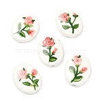 Handmade Porcelain Beads, Hand Painted Ceramic Beads, Oval, Flower, 21x17~18x7~9mm, Hole: 1.8~2.5mm(PORC-G014-01C)